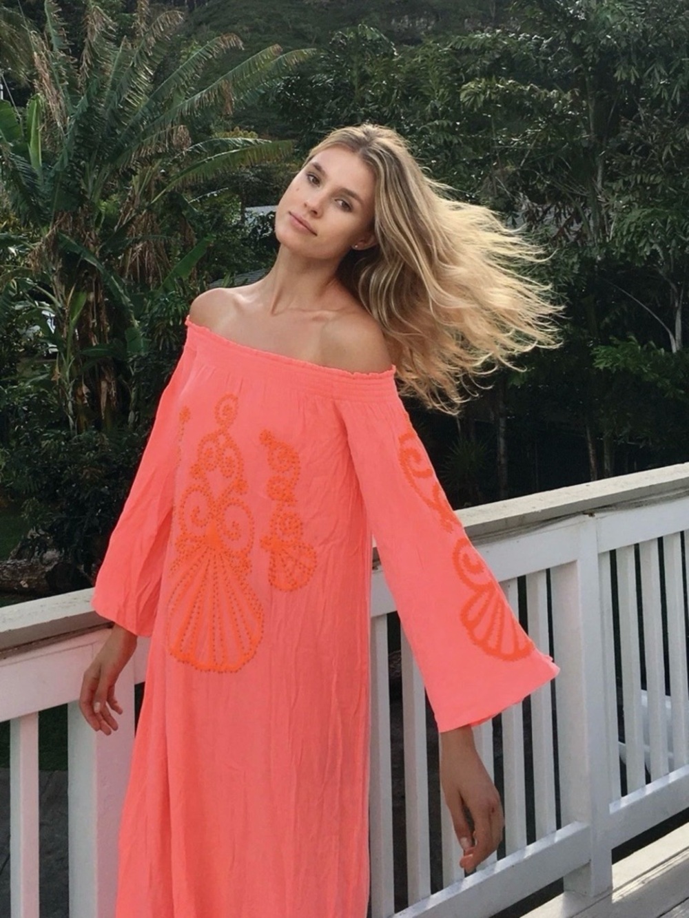 Lilly Pulitzer Nita Off The Shoulder Embroidered Maxi Dress in Guava Size Small